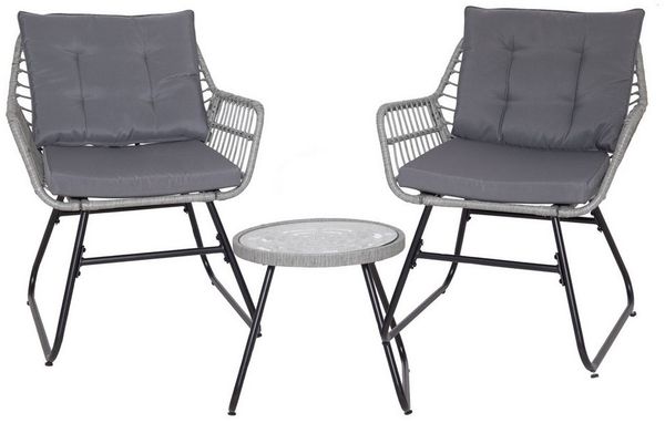 SVITA Balkonset AMALFI, Rattan, Outdoor, Sitzgruppe, Hellgrau