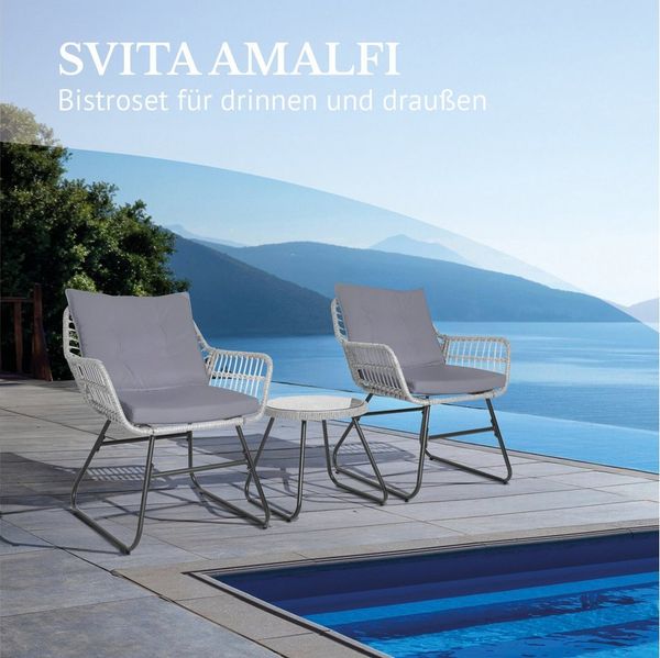 SVITA Balkonset AMALFI, Rattan, Outdoor, Sitzgruppe, Hellgrau
