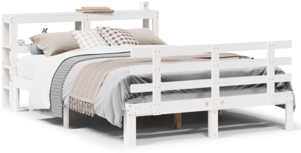 vidaXL Bettgestell mit Kopfteil ohne Matratze Weiß 150x200 cm 3306115