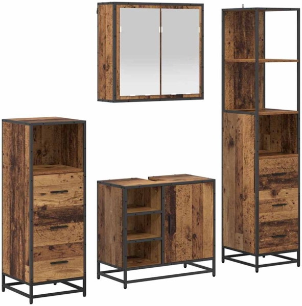 vidaXL Badezimmermöbel-Set mit Schubladen 4 pcs Altholz Holzwerkstoff 3402411