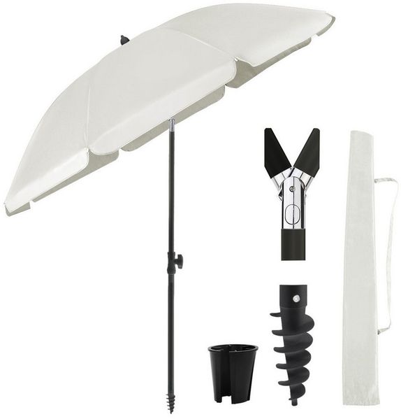 Sekey Sonnenschirm Ø180 cm Balkonschirm Terrassenschirm mit Schutzhülle und Bodenhülse, LxB: 180,00x180,00 cm, UV-Schutz 50+, höhenverstellbar, beidseitig um 30° knickbar