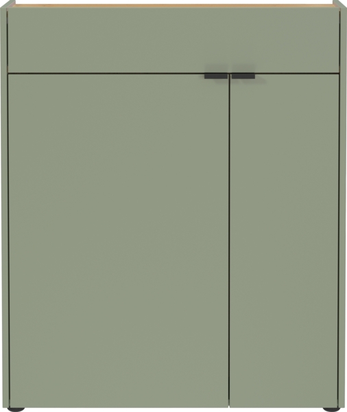 Schuhkommode >GW-AMECA< 2 Türen, 1 Schub, Taupegrün / Navarra-Eiche-Dekor - 83x99x22cm (BxHxT)