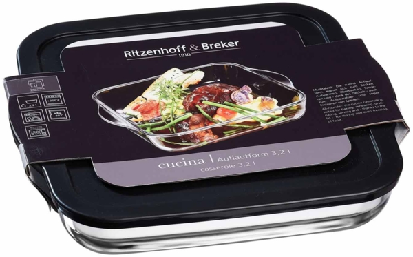 Ritzenhoff & Breker Cucina Auflaufform mit Frischhaltedeckel quadratisch 3,2 l
