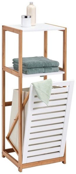 Bambusregal für das Badezimmer, Bücherregal mit Wäschekorb, Leiter-Gestell. Bild 3