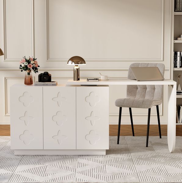 Schreibtisch mit drehbarem Anbautisch und Stauraum, 110 x 40 x 75 cm – weißer Eckschreibtisch aus MDF