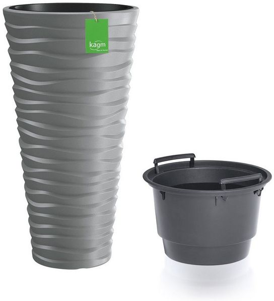 KAGM Pflanzkübel Blumenkübel Pflanzgefäß Wellen-Design 3D-Effekt (inkl. Pflanzeinsatz)