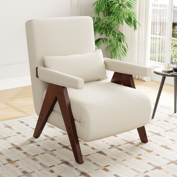 Flieks Loungesessel 3-in-1-Umbausessel mit Schlaffunktion (6-fach verstellbare Rückenlehnenfunktion, 1-St, Beine und Armlehnen aus Massivholz), Klappsessel Polstersessel mit Relaxfunktion Einzelsofa Leinen
