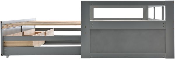 Merax Ausziehbares Schlafsofa 90/180*200 cm mit Schubladen und Lattenrosten, Kiefernbett mit Stauraum, Grau Bild 7