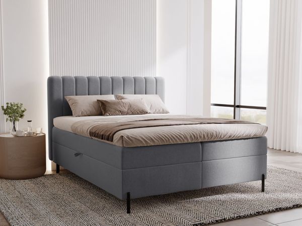 GRAINGOLD Primavera Boxspringbett 140x200, Boxspringbett, Kopfteil, mit hohe Beine, Velour-Stoff, Dunkelgrau