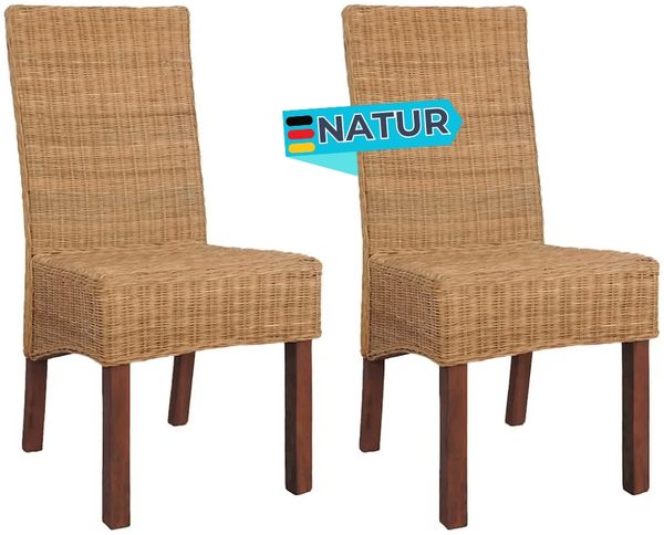 Esszimmerstühle VISO 2er Set Braun Natürliches Rattan | Küchenstuhl Wohnzimmerstühle Essstühle bequem