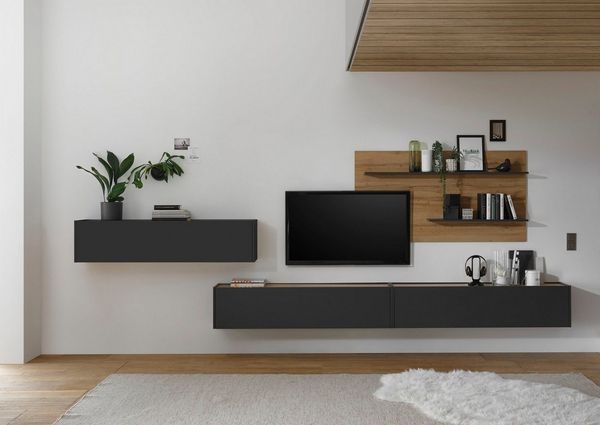 Home affaire Wohnwand City/Giron, moderne Anbauwand, Komplettset in vielen Farben verfügbar, (Set, 4-St), enthält drei Hängeschränke & ein Wandpaneel