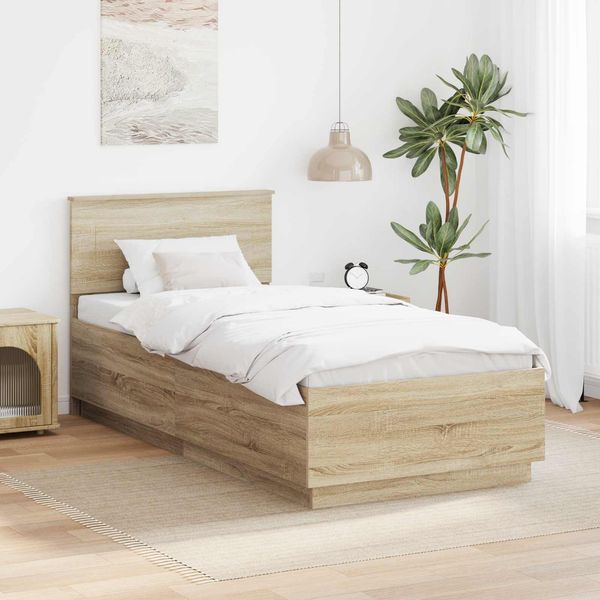vidaXL Bettrahmen mit Kopfteil Sonoma-Eiche 90 x 190 cm Holzwerkstoff 3408203