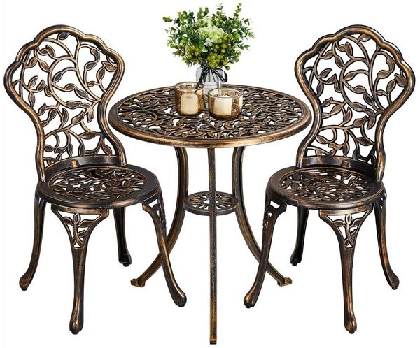 Yaheetech Balkonset, 2 Stühle & 1 Tisch, wasserabweisende Beschichtung, Aluminiumguss, Bronze