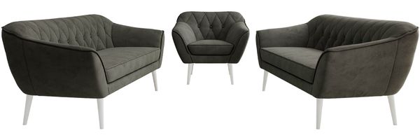 Wohnzimmerset, Möbelset PIRS 3-3-1, Armlehnen, Wellenfederung, weiße Füße, Dreisitzer Sofas mit Sessel, Polstermöbel Set - Dunkelgrau Velvet Bild 7
