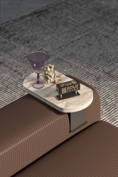 Verstellbares Sofa-Arm-Tablett 10x34 cm Spanplatte/metall/pvc Weißes Marmordekor 89321758 [en. casa]