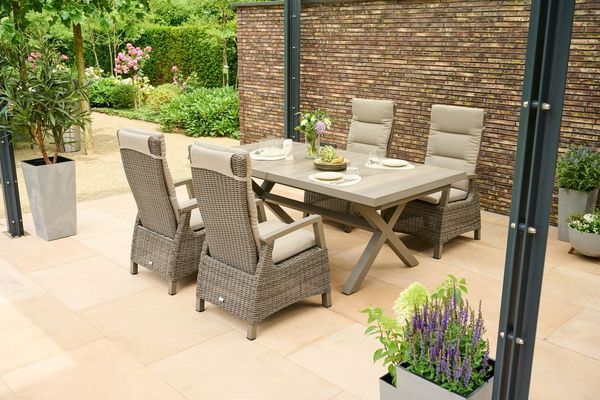 Siena Garden Garten-Essgruppe »Corido Move« mit Sincro Ausziehtisch, (Set, 9-tlg, inkl. Kissen und Move-Funktion), 4x Sessel, AZ-Tisch: 100x 200-260x 77 cm