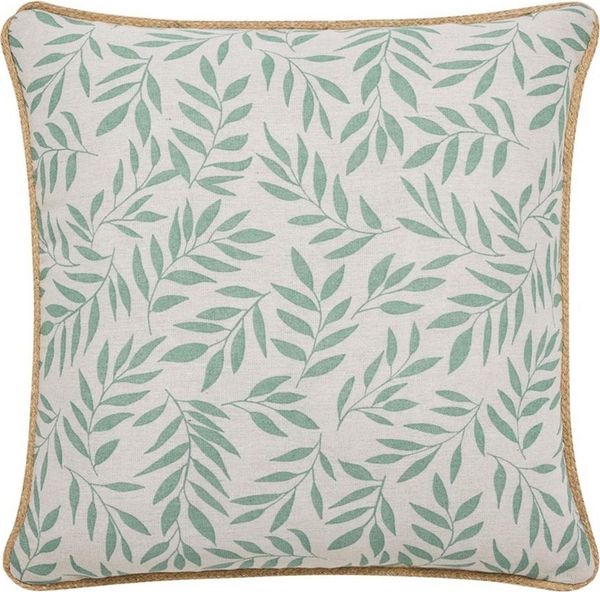 Macosa Home Dekokissen Kissen 45x45 cm Beige Grün Blätter Bauwolle Jute, mit Paspel, Reißverschluss inkl. Füllung