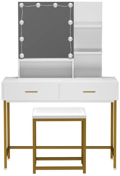 HOME DELUXE Schminktisch KYLIE - 130 x 80 x 40 cm, einstellbare LED Beleuchtung & Stauraum I Frisiertisch