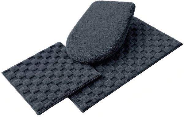 OTTO home Badematte Naala, Badvorleger, Badezimmer Teppich, sehr weich, Höhe 20 mm, rutschhemmend beschichtet, fußbodenheizungsgeeignet, schnell trocknend, Polyester, rechteckig, 3-tlg. Hänge-WC Set, Karo-Muster, auch als 2-teiliges Set erhältlich, Mad...