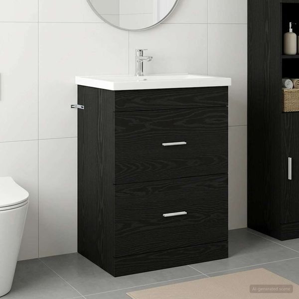 vidaXL Badunterschrank Schwarze Eiche 56 x 37,5 x 81 cm Holzwerkstoff 890705