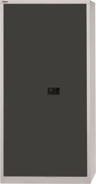 BISLEY Universal Flügeltürenschrank abschließbar - Stahlschrank mit 3-Punkt-Schloss, Tiefe: 50 cm - Werkstattschrank aus Metall mit 4 verzinkten Fachböden für 5 Reihen - Farbe: lichtgrau/anthrazit, HC782S4G-525