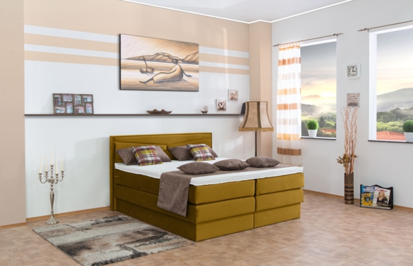 Meisterbetten Boxspringbett Dion 140x200 in VS-Olive, Matratzenbezug Nano, Ergoflex-Topper Bild 3