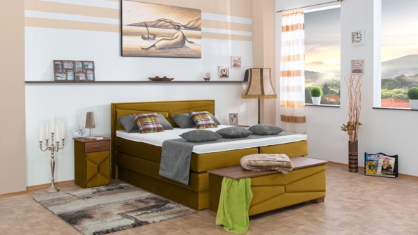 Meisterbetten Boxspringbett Dion 140x200 in VS-Olive, Matratzenbezug Nano, Ergoflex-Topper Bild 1