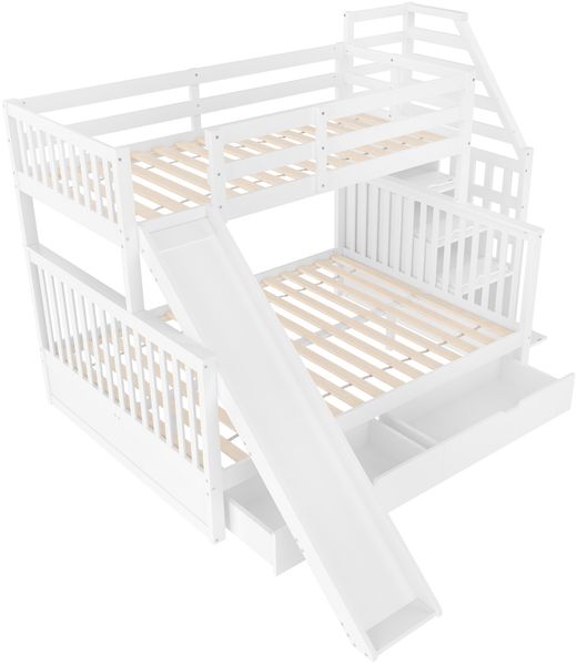 Etagenbett 90x200/140x200 cm mit Schubladen, Stauraum, Rutsche und Handläufen in Antique White Bild 9