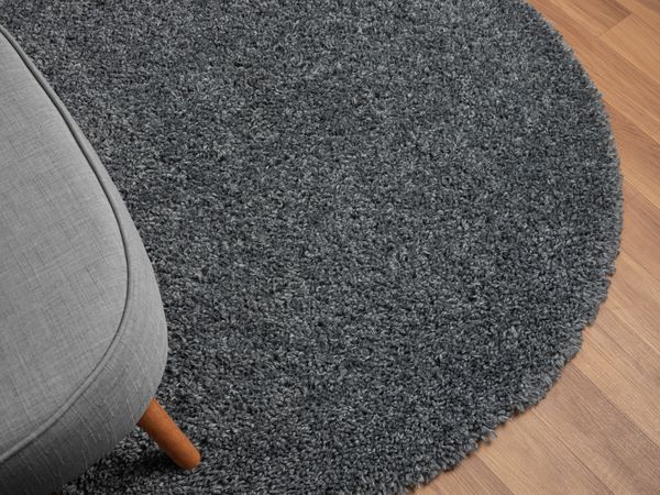 Hochflor Teppich SHAGGY dunkelgrau rund diverse Größen
