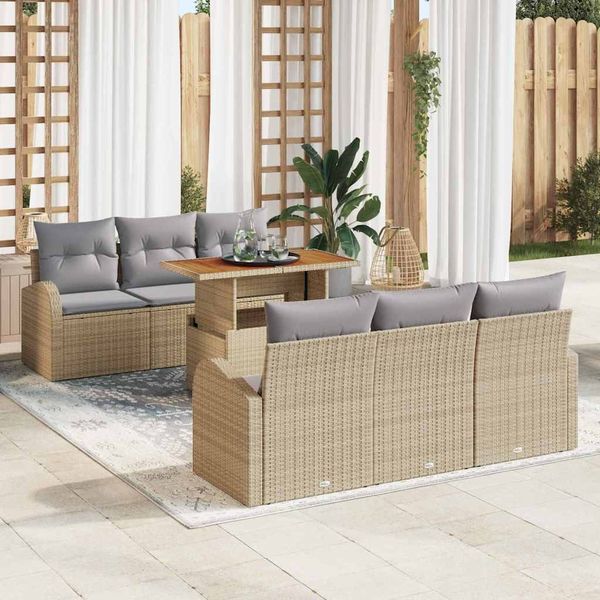 vidaXL Garten-Sofa-Set mit Speicher 7 pcs Beige Poly Rattan 3358268