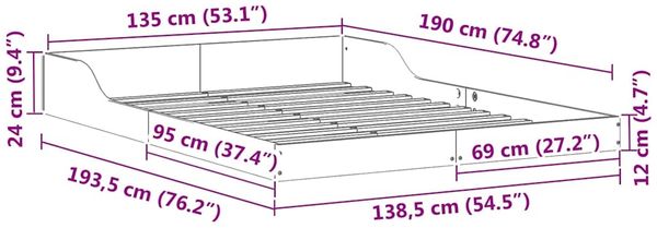 vidaXL Bettrahmen Wachsbraun 135 x 190 cm Massives Kiefernholz 873324 Bild 10