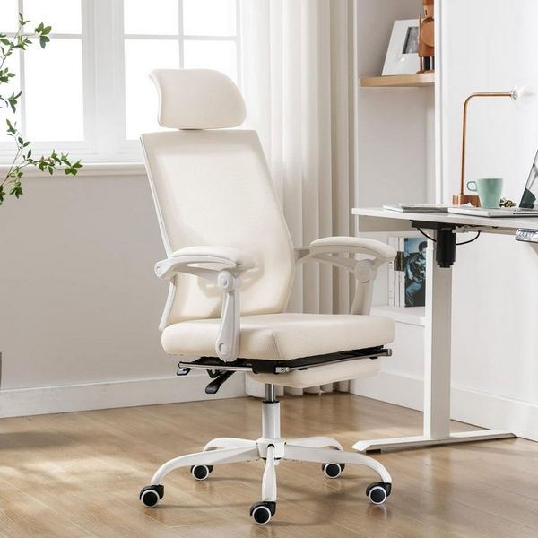 UEV Bürostuhl Schreibtischstuhl ergonomisch,Chefsessel bis 136 kg Höhenverstellbar (atmungsaktiver Stoff drehstuhl mit Armlehnen, Dynamischer Lordosenstütze), neigebar bis 135° verstellbarer Kopfstütze Fußstütze