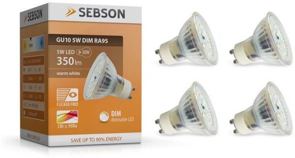 SEBSON LED-Leuchtmittel GU10 LED Lampe 5W dimmbar 350lm 3000K 230V Leuchtmittel - 4er Pack, GU10, 4 St, Warmweiß, Einbaustrahler 230V, Dimmbar