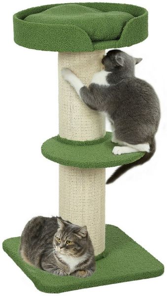 PawHut Kratzbaum mit Sisalstämme, Plattform, Kissen, für mittelgroße Katzen unter 5 kg, Grün