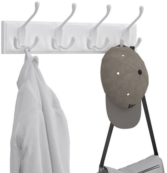 SONGMICS Wandgarderobe, Garderobenleiste, 4 Dreifach-Haken aus Metall, Hakenleiste für Kleidung, Taschen, für Flur Schlafzimmer Wohnzimmer, vormontiert, wolkenweiß LHRDE30WT