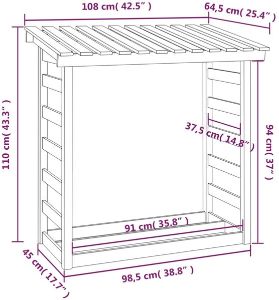 vidaXL Kaminholzregal Weiß 108x64,5x110 cm Massivholz Kiefer 822438 Bild 8