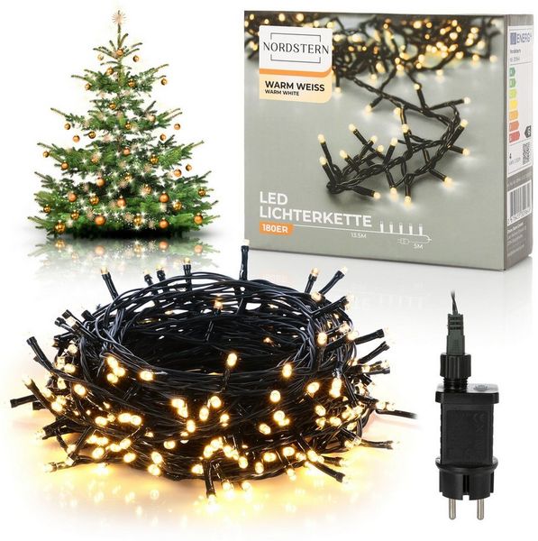 Nordstern LED-Lichterkette WarmWeiß von 24 bis 1.200 LED Weihnachtsdeko für Innen und Außen, mit Stecker 180 LED - 13,5 m für Weihnachtsbaum