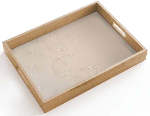 OnlyWow Tablett Rechteckig mit Henkel Japandi - Beige - Modern, Eichenholz, (1-tlg), Siervierplatte, Tray, Frühstücksbrett