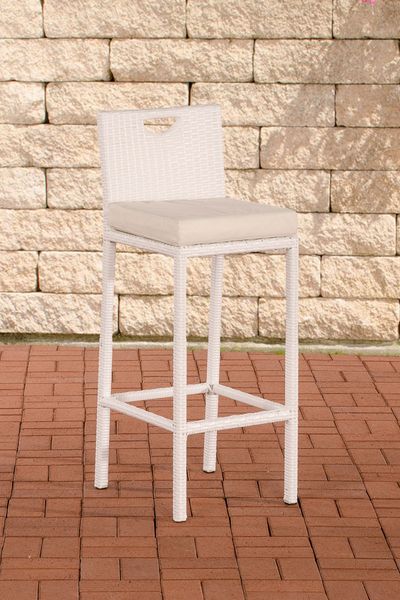 CLP Polyrattan Barhocker Mari mit Rückenlehne und Aluminium-Untergestell,weiß cremeweiß