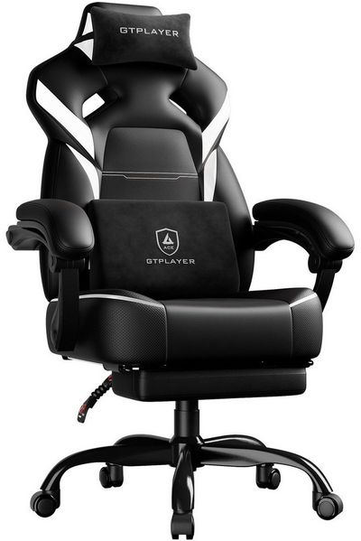 GTPLAYER Gaming-Stuhl Gamer Sessel Gamer Stuhl mit Fußstütze Lendenkissen Kopfstütze, Verstellbaren Armlehnen mit Fußstütze Gamingstuhl 150 Kg Drehbarer