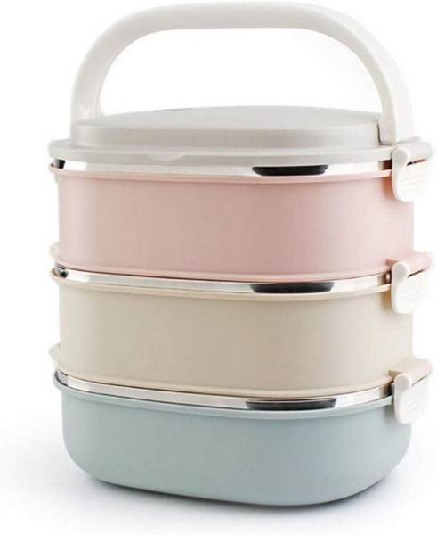 Edelstahl Thermobehälter Speisetransport 3 Etagen Lunchbox Bild 1