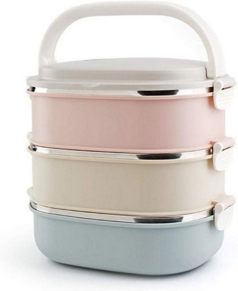 Edelstahl Thermobehälter Speisetransport 3 Etagen Lunchbox Bild 4