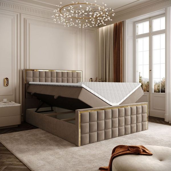 Lookway Boxspringbett ISADORA II GOLD mit zwei Bettkästen für Bettwäsche (Boxspringbett mit Topper), Breite: 140/160/180x200