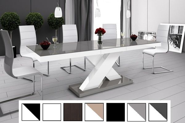 designimpex Esstisch Design Tisch HE-888 Grau / Weiß Hochglanz ausziehbar 160 bis 210 cm