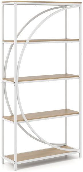 Geometrisches Bücherregal mit Offenen Holzregale & Metallrahmen Büroregal Standregal Weiß & Natur