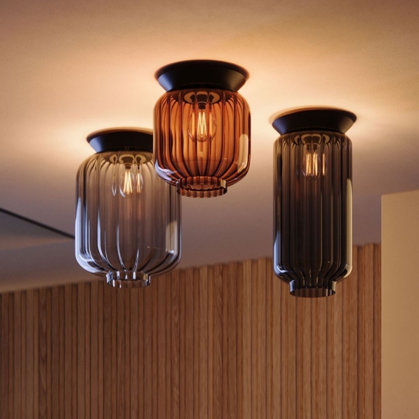 s.luce Velo Glas-Deckenleuchte E27 Rauch, Schwarz Ø 20cm