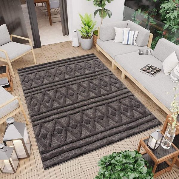 Carpet City Teppich In-& Outdoorteppich Santorini 58538, 3D-Effekt, Raute-Optik, rechteckig, Höhe: 5 mm, Wetterfest & UV-beständig für Terrasse, Balkon, Küche, Flur