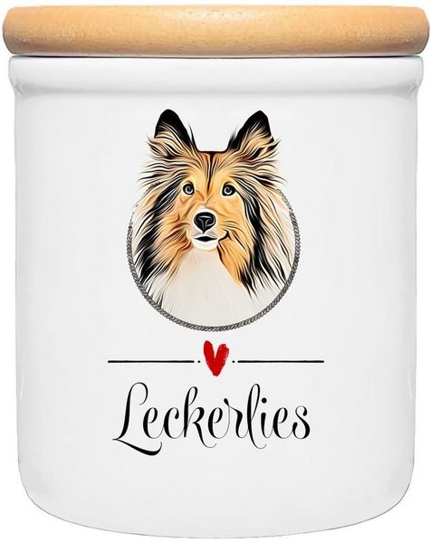 Cadouri Vorratsdose COLLIE - Leckerlidose Hund - für Hundekekse, Keramik, (Leckerlidose mit Hunderasse, 2-tlg, 1x Keramikdose mit Holzdeckel), Hundekeksdose, handgefertigt in Deutschland, für Hundebesitzer, 400 ml
