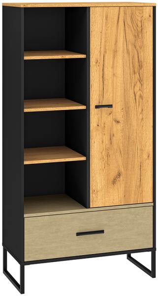 Highboard 80cm breit, schwarz mit Eiche und sandfarben, CASPER-131