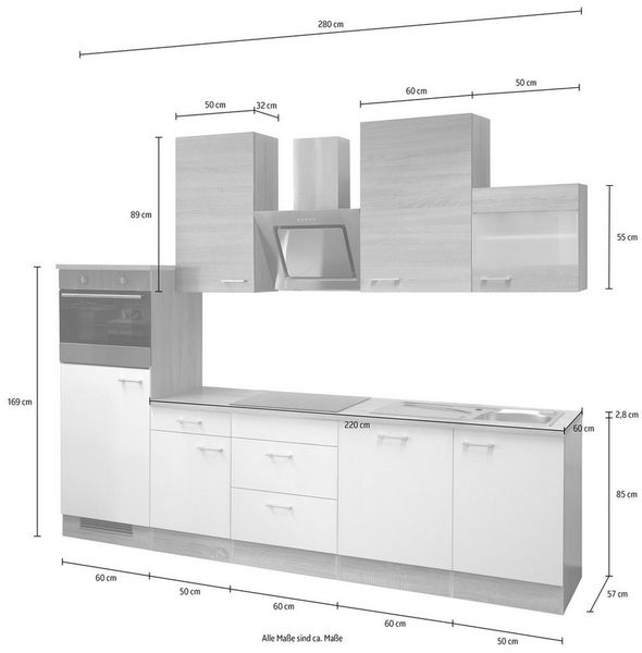 Flex-Well Küchenzeile Samoa, wahlweise mit E-Geräten, Gesamtbreite 280 cm
